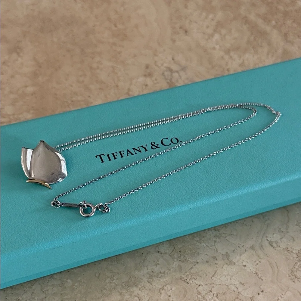 Tiffany & Co. 18K Gold & Sterling Pendant Butterfly Necklace
